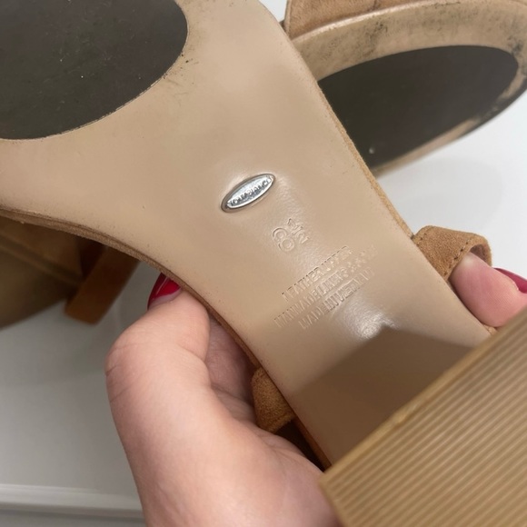 Tony Bianco Camel Brown Sued Ankle Wrap Block Heel Sandals - Picture 5 of 8